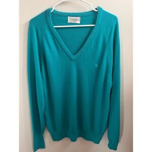 Vintage Christian Dior v neck sweater in teal mens XL